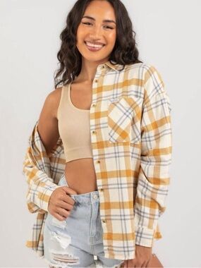 RIP CURL Sunday Flannel Shirt Nude Combo Orange Cream Purple Plaid Cotton Shirt